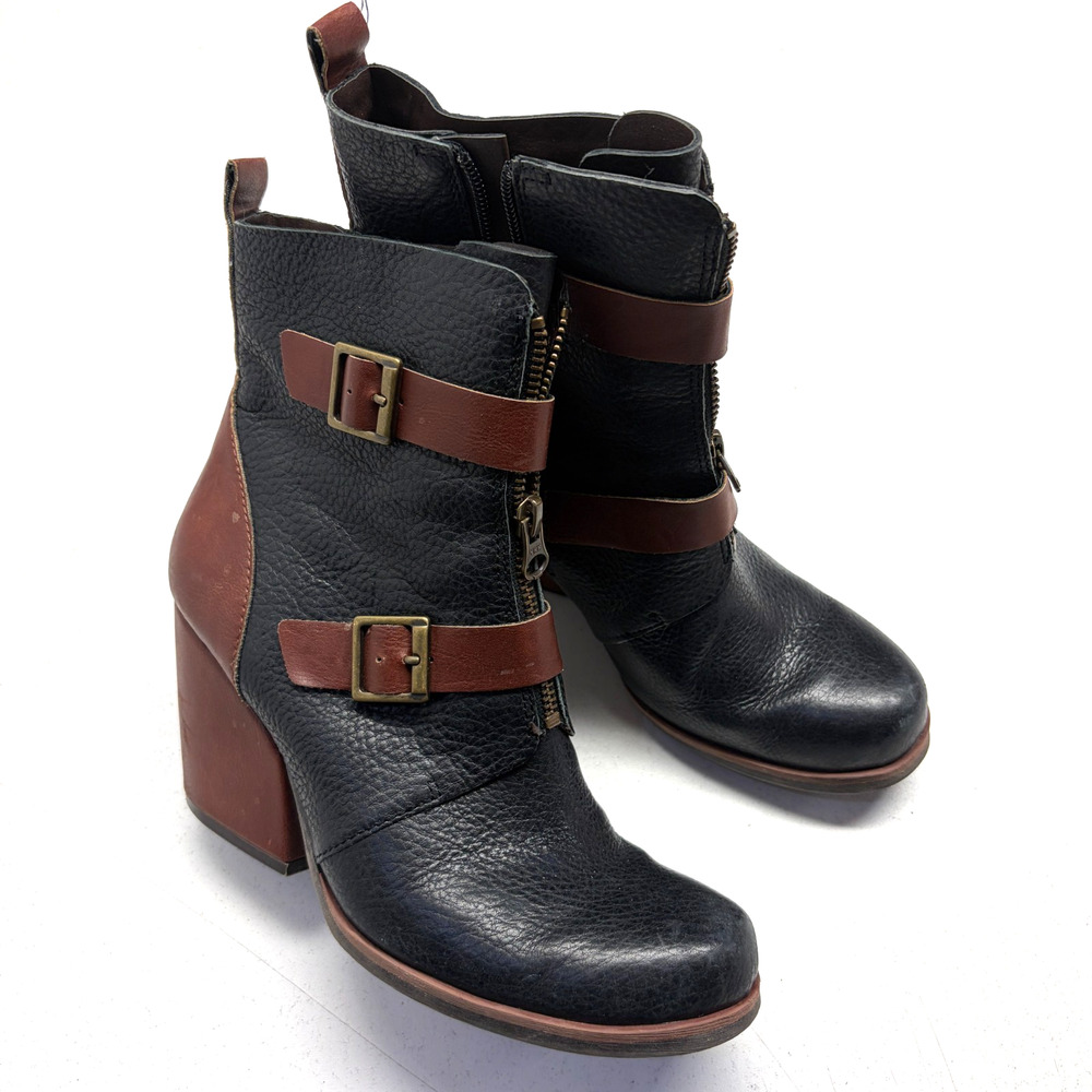 Korks by Kork-Ease Richards Two-Tone Brown Leather Ankle Boots Womens Size 7.5